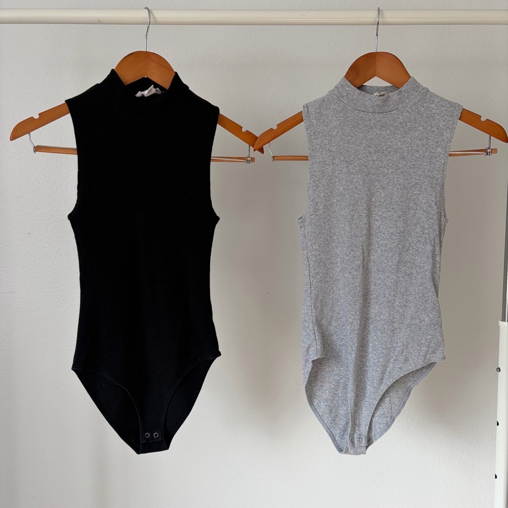 Bundle Forever 21 Gray and Black Ribbed High Neck Bodysuit